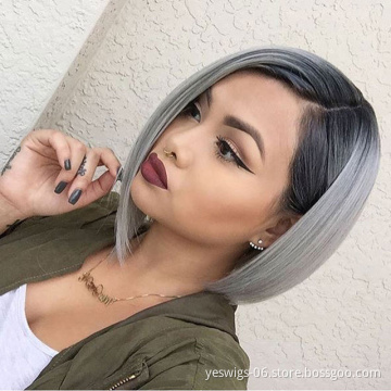 1b/Pink Swiss Lace Front Human Hair Bob Wig Short 1B 613 Blonde Pink Blue Gray Hot Pink Neon Purple Ombre Bob Wig Human Hair